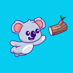Obraz premium Cute Koala Catching Branch Wood Tree Cartoon