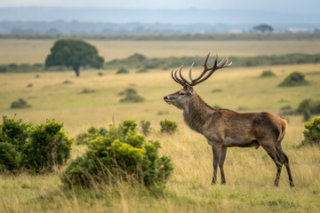 Obraz premium Buck with Antlers on Grassland