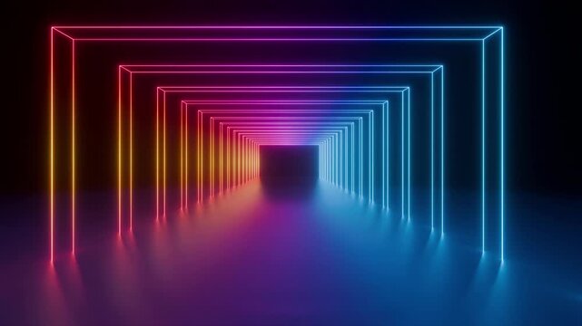 abstract blue and pink colorful glowing neon rectangle tunnel, 4k seamless loop