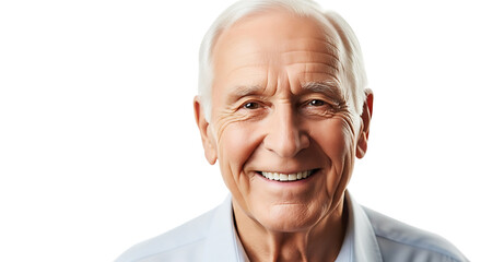 Fototapeta premium A smiling senior man with white hair on transparent background