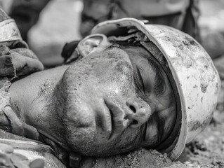 Exhausted Coal Miner After Accident