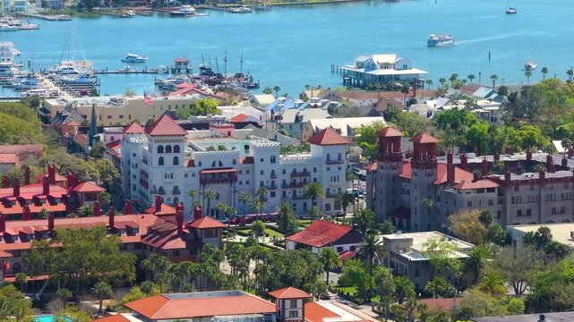 Aerial view of Flagler College in St. Augustine, old city in Florida. American architecture.