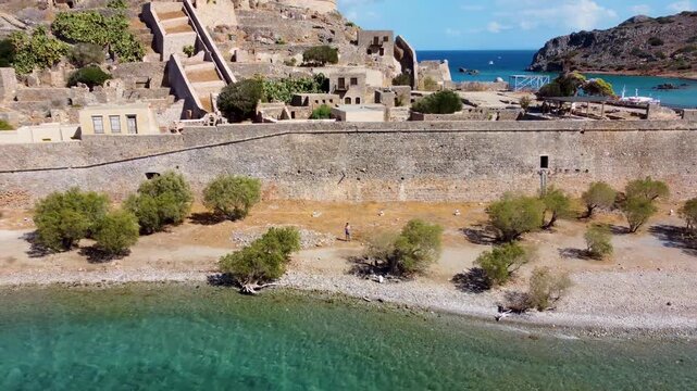 Spinalonga. Crete. Traveling Out. Amazing Venetian Fortress. Greece. Aerial Shot