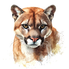Obraz premium Cougar, watercolor illustration featuring soft shadows and luminous, isolated on a white background.