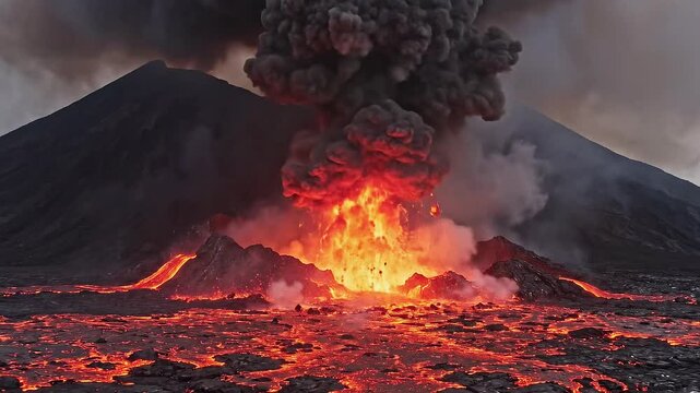 danger,Volcano erupting molten lava and ash
