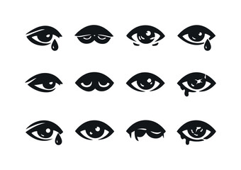 Obraz premium Sorrowful Eyes Icons. Eyes of Sorrow. Solid icon set of Eyes of Sorrow: sorrowful eyes, heavy eyelids, trembling pupils, tear drop eye, abandoned look, lost