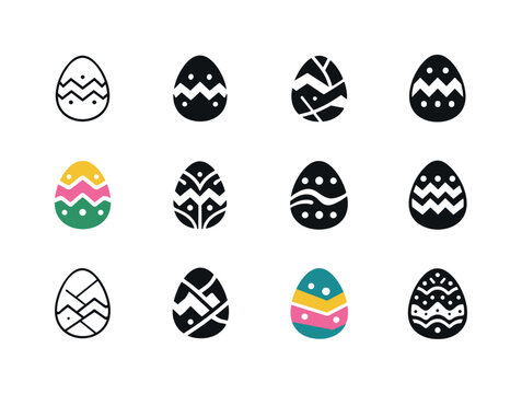Easter Icon Variations. Easter celebrations and activities. Icon set. Set Logo of Easter celebrations and activities: decorated Easter egg. harmonious logo