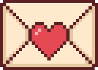 Obraz premium Pixel art love letter envelope with heart seal