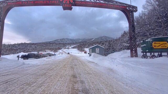 Arriving at the Cog Railway Mount Washington New Hampshire winter 2026
