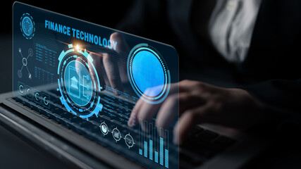 Obraz premium Finance Technology (FinTech) for digital banking and online investment. A platform for mobile payments, stock market analysis, and financial services. Motif