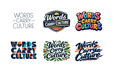 Naklejka premium Harmonious Lettering Grid. Words carry culture. Set lettering. harmonious lettering variations of the same emblematic concept, each with different artistic