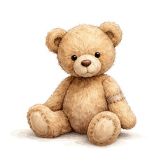Obraz premium Watercolor teddy bear sitting, cute nursery clipart isolated on white background