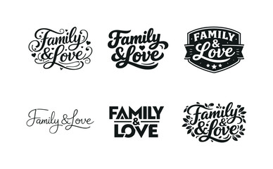 Fototapeta premium Artistic Lettering Grid. Love & Family Sayings. Set lettering. harmonious lettering variations of the same emblematic concept, each with different artistic