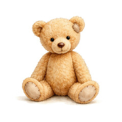 Obraz premium Brown teddy bear watercolor illustration, cozy plush toy hand painted isolated on white