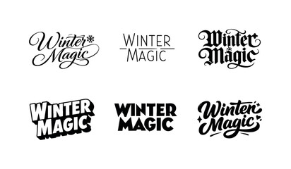 Fototapeta premium Harmonious Lettering Variations. Winter Magic. Set lettering. harmonious lettering variations of the same emblematic concept, each with different artistic