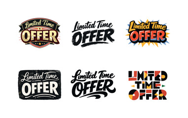 Fototapeta premium Diverse Lettering Styles. Limited time offer. Set lettering. harmonious lettering variations of the same emblematic concept, each with different artistic