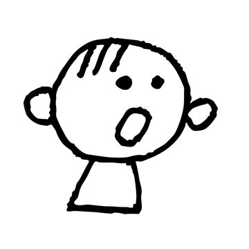 驚いた表情の手描き風子どもの顔イラスト シンプルでかわいい人物アイコン 線画