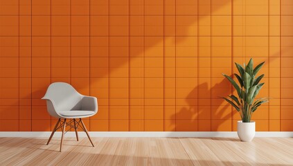 Interior of room with armchair and plant 3d rendering