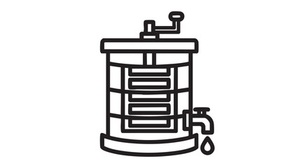 An illustration of a water filter system with a faucet and dripping water viewed from the side