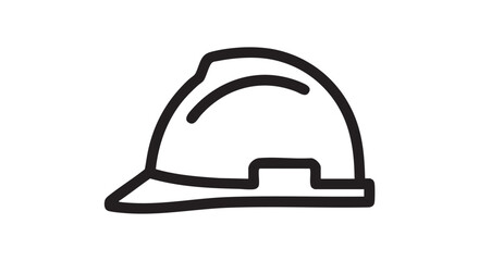 Simple black line illustration of a hard hat on a plain white background viewed from the side