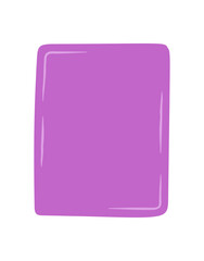 Hand drawn organic rectangle badge shape forms a purple text label with abstract blob patch style. Background template with color form and unique abstract label element for creative projects.