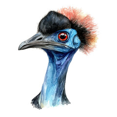 Cassowary, watercolor artwork with intricate patterns and vibrant, isolated on a white background. © velora