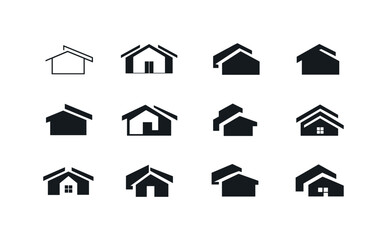 Obraz premium Flexible Housing Icons. Flexible housing. Icon set. Set Logo of Flexible housing: shifting roof and wall elements. harmonious logo variations of the same
