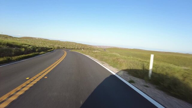Carrizo Plain Highway 58 East Grassy Hills Sunset 07 Front View Driving Plates California USA