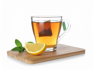 Glass Cup of Herbal Tea with Lemon.