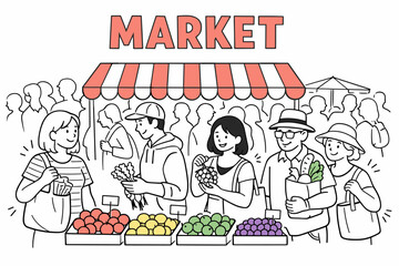 Obraz premium Diverse individuals shopping at outdoor fruit market stand