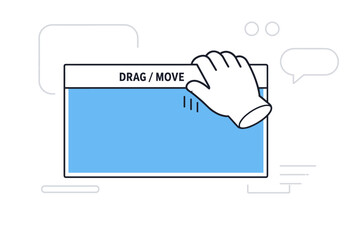 Hand icon dragging a blue box on web interface