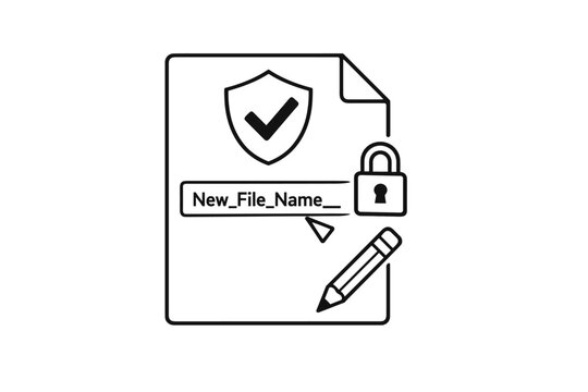 Secured document with lock icon and checkbox for file renaming safety