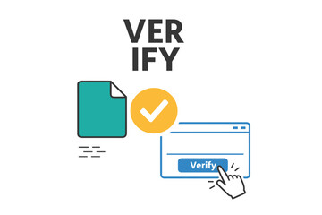 Fototapeta premium Verification icon with document and checkmark for online confirmation
