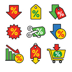 Discount icons set for promotions and sales