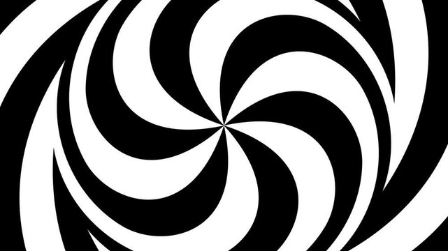 4k seamless looping spiral hypnosis pattern optical illusion background set. Black and white striped pattern. Geometric tunnel hypnotic psychedelic BG.