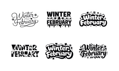Fototapeta premium Winter Lettering Variations. Winter February celebration banners. Set lettering. harmonious lettering variations of the same emblematic concept, each with