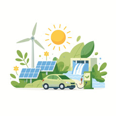 Fototapeta premium Eco-Friendly Energy Sources and Electric Vehicle