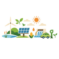 Fototapeta premium Vibrant illustration of renewable energy sources in nature