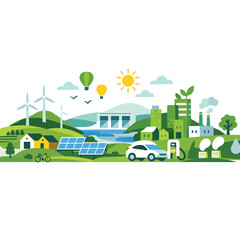 Eco-friendly energy sources in a vibrant landscape