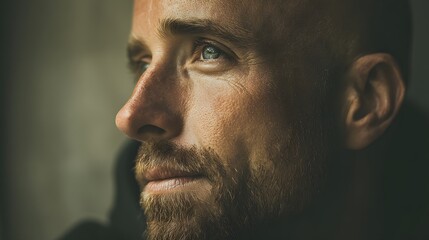 Obraz premium A man with a beard and a bald head looking at the camera