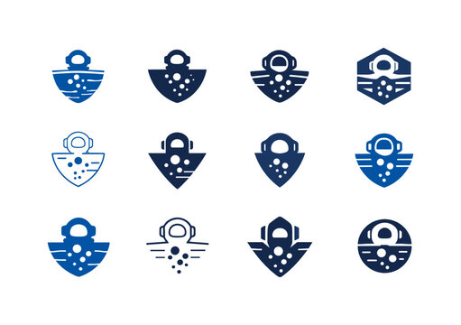 Deep-Sea Diving Icons. Deep-sea diving. Icon set. Set Logo of deep-sea diving: deep ocean pressure zone symbol. harmonious logo variations of the