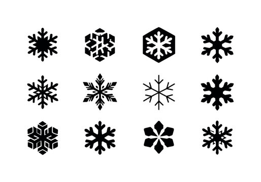 Snowflake Icon Variations. Snowflake formation. Icon set. Set Logo of snowflake formation: winter ice symmetry. harmonious logo variations of the