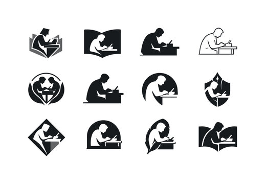 Creative Writing Icon Set. Literature and writing sections for creative minds. Icon set. Set Logo of Literature and writing sections for creative minds: writer