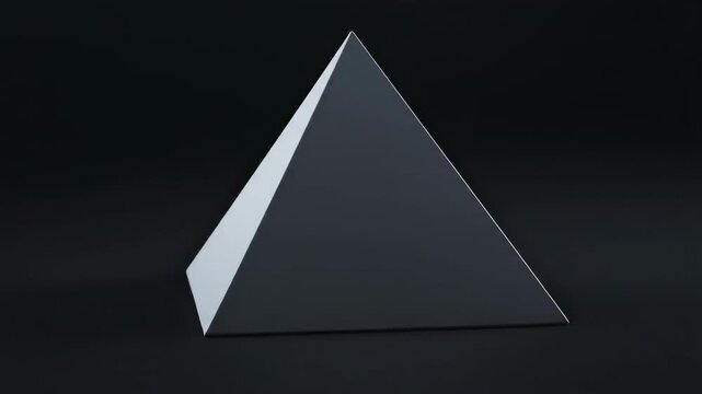 Abstract white geometric shape morphing animation. White sphere transforming into a cube and then a pyramid against a dark background