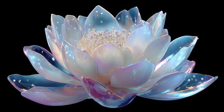 A holographic snow lotus with crystal-like translucent texture