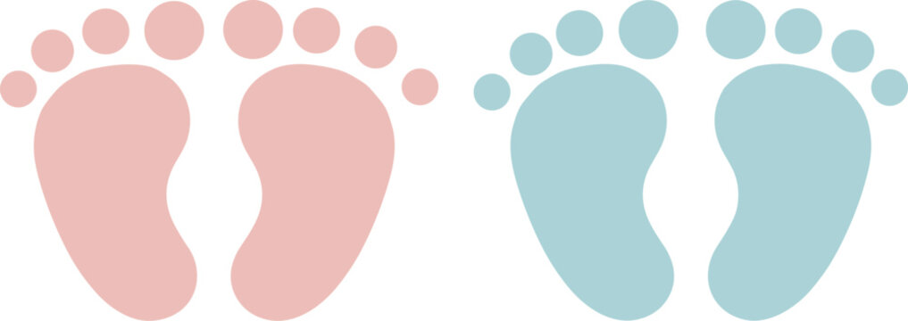Baby Footprints Set Pink And Blue Cute Infant Footstep Icons Vector Illustration on transparent background