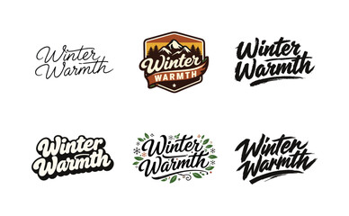 Obraz premium Winter Warmth Typography Grid. Winter warmth inspiration. Set lettering. harmonious lettering variations of the same emblematic concept, each with different