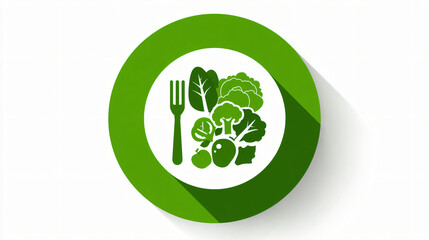 Green healthy eating icon with fresh vegetables and fruits
