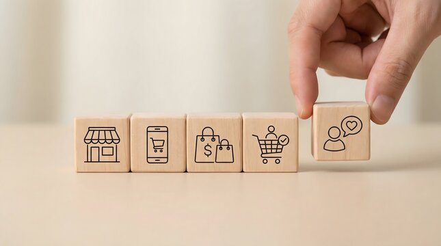 ecommerce concept with wooden blocks