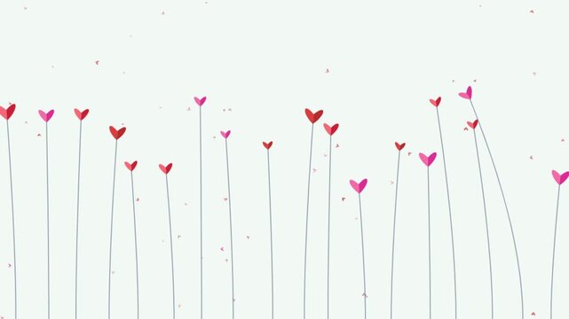 Minimalist Swaying Heart Stems on White Background